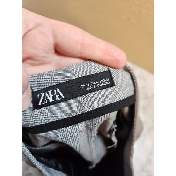 Zara Women's Gray Plaid Mid Rise Flat Front Straight Leg Dress Pants Size 4 - Picture 3 of 7